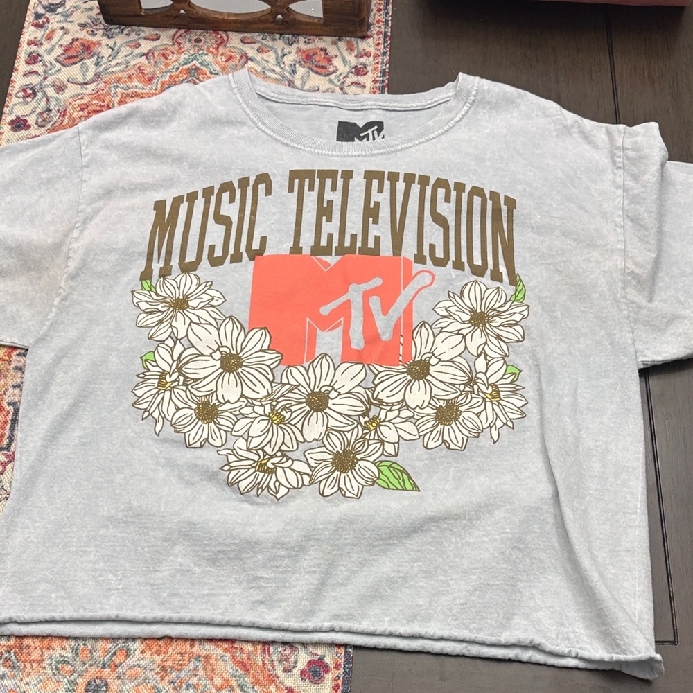 MTV Floral Logo Tee - Gray, Coral & White